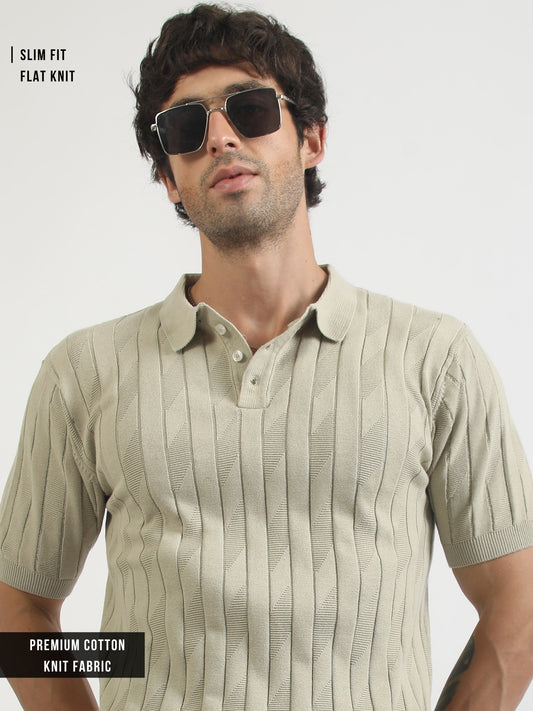 Willow Weave Biscuit Flatknit Cotton Half Sleeve Polo T-Shirt