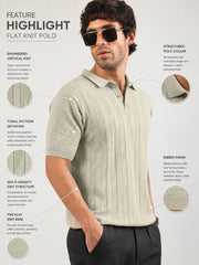 Willow Weave Biscuit Flatknit Cotton Half Sleeve Polo T-Shirt