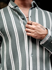 Terry Vertical Stripes Green Full Sleeve Shirt