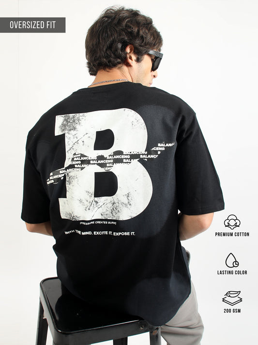 B Print Black Half Sleeve T-Shirt
