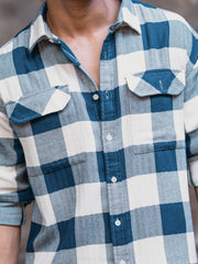 Herringbone Petrol Blue Full Sleeve Shirt
