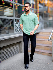 Croshia Knit Berly Green Half Sleeve Polo T-Shirt