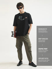 Embroidery Jet Black Half Sleeve T-Shirt