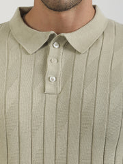 Willow Weave Biscuit Flatknit Cotton Half Sleeve Polo T-Shirt