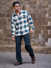 Herringbone Petrol Blue Full Sleeve Shirt