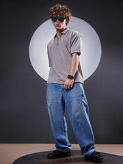 Seersucker Grey Polo Half Sleeve T-Shirt