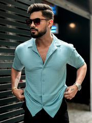 Elliot Knit Lite Blue Lycra Half Sleeve Shirt