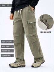 Twin Fold Pocket Green Baggy Fit Cargo