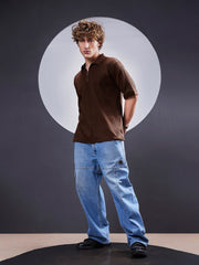 DropKnit Brown Polo Half Sleeve T-Shirt