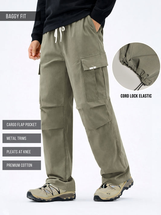 Twin Fold Pocket Green Baggy Fit Cargo