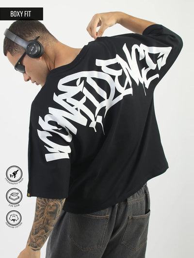 Black Confidence Half Sleeve Boxy T-Shirt
