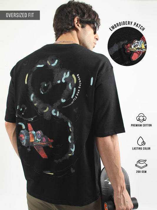 Embroidery Jet Black Half Sleeve T-Shirt