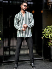 Terry Vertical Stripes Green Full Sleeve Shirt