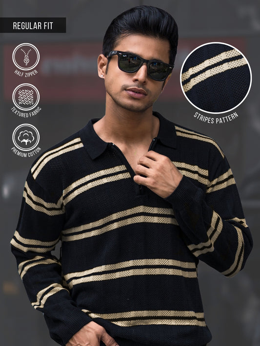 Sterling Black Full Sleeve Polo T-Shirt