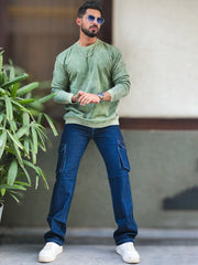 Rugged Acid Wash Hunter Green Full Sleeve Sweatshirt