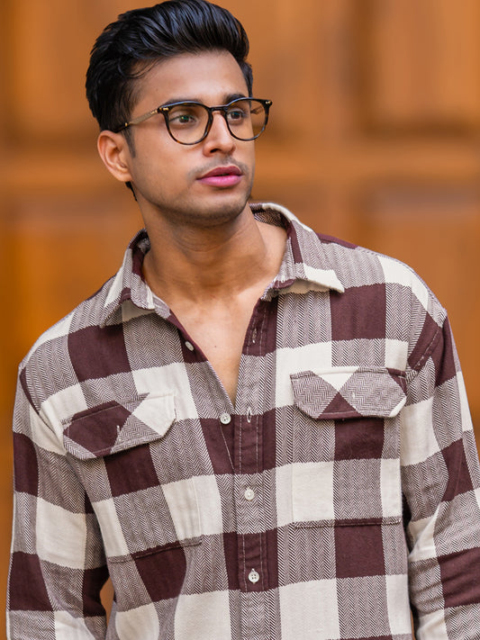 Herringbone Maroon Full Sleeve Shirt