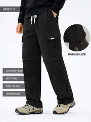 Twin Fold Pocket Black Baggy Fit Cargo