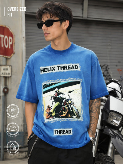 AcidWash Helix Denim Blue Half Sleeve T-Shirt