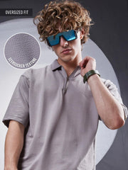 Seersucker Grey Polo Half Sleeve T-Shirt