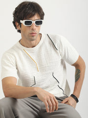 Linear Ripple White FlatKnit Half Sleeve T-Shirt