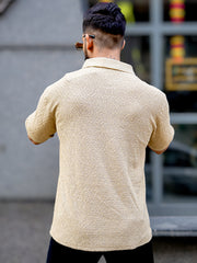 Croshia Knit Beige Half Sleeve Polo T-Shirt