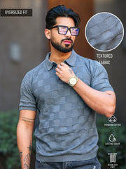 Chess Knit Dark Grey Polo Half Sleeve T-Shirt
