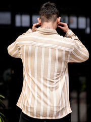 Terry Vertical Stripes Beige Full Sleeve Shirt