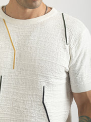 Linear Ripple White FlatKnit Half Sleeve T-Shirt