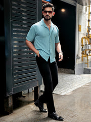 Elliot Knit Lite Blue Lycra Half Sleeve Shirt