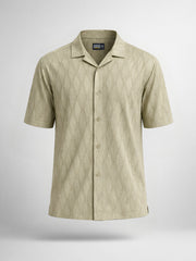 Angular Knit Beige Half Sleeve Shirt