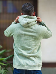 Rugged Acid Wash Hunter Green Hooded Full Sleeve Sweatshirt