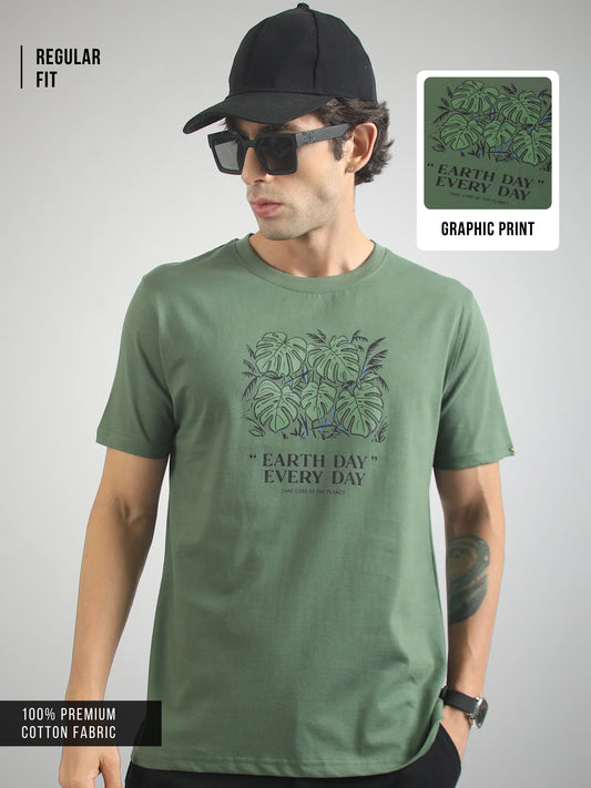Earth Day Hunter Green Half Sleeve T-Shirt