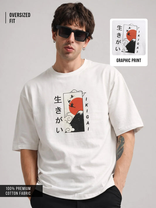 Ikigai Half White Half Sleeve T-Shirt