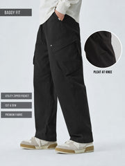 Black Cross-Pocket Baggy Fit Cargo