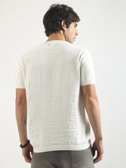 Linear Ripple White FlatKnit Half Sleeve T-Shirt