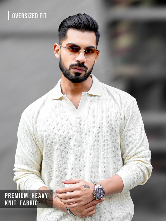 TeraKnit Half White Full Sleeve Polo T-Shirt
