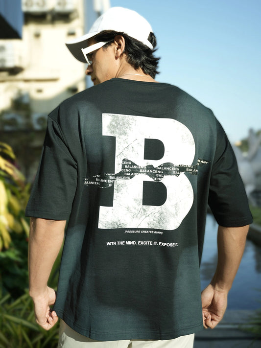 B Print Black Half Sleeve T-Shirt