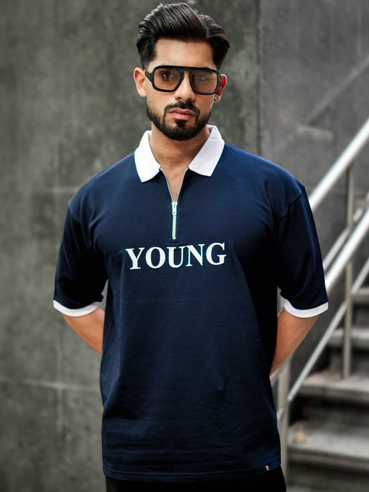 Young Navy Half Zipper Polo Half Sleeve T-Shirt