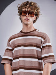 Roman Stripe Brown Half Sleeve Tshirt