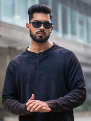 Waffle Acid Wash Black Full Sleeve Tshirt