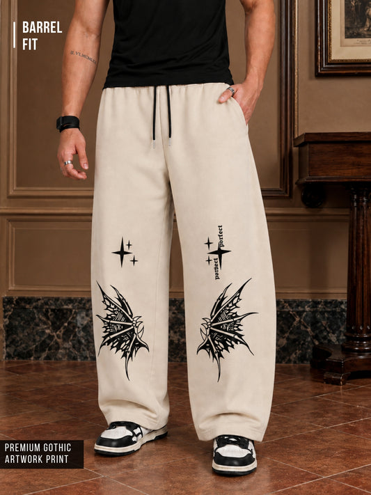 Gothic Perfect Print Beige Barrel Fit Pant