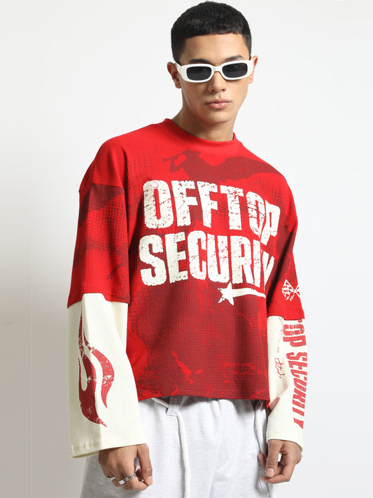 Offtop Security Red, Cream Doctor Sleeve T-Shirt for Men