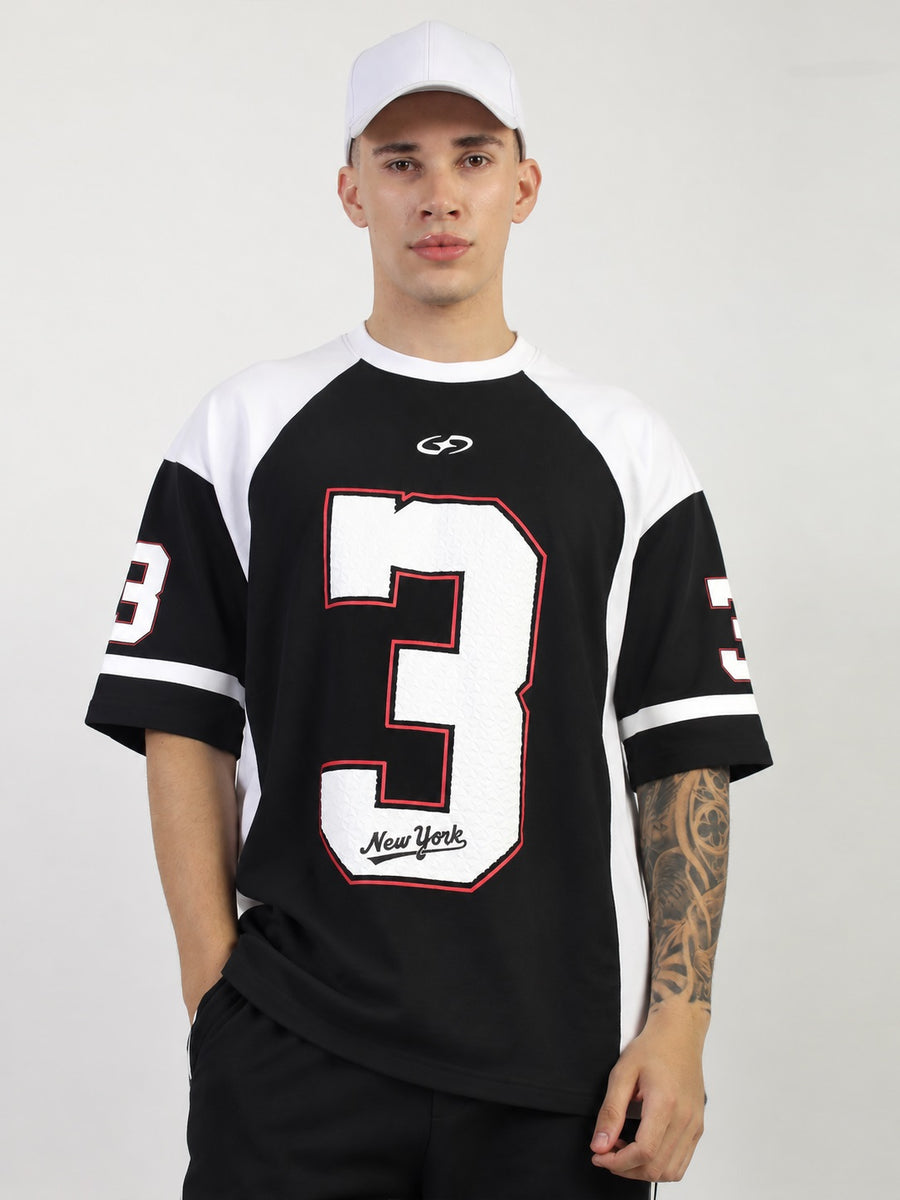 Colorblock Cut & Sew Black Half Sleeve T-Shirt