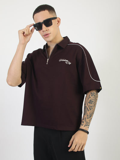 Burgundy Freedom City Half Sleeve Polo T-Shirt