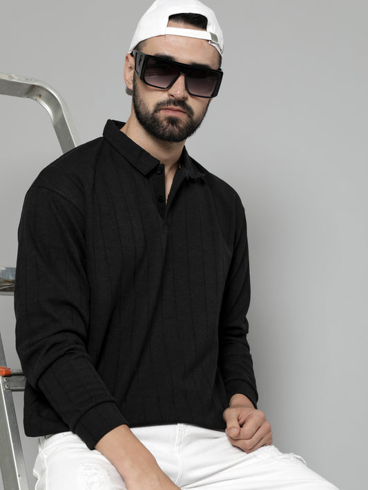 Brooklyn Black Solid Full Sleeve Polo T-Shirt