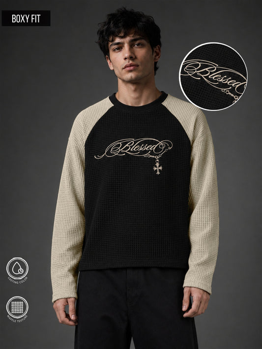 Blessed Black Waffle Full Sleeve T-Shirt