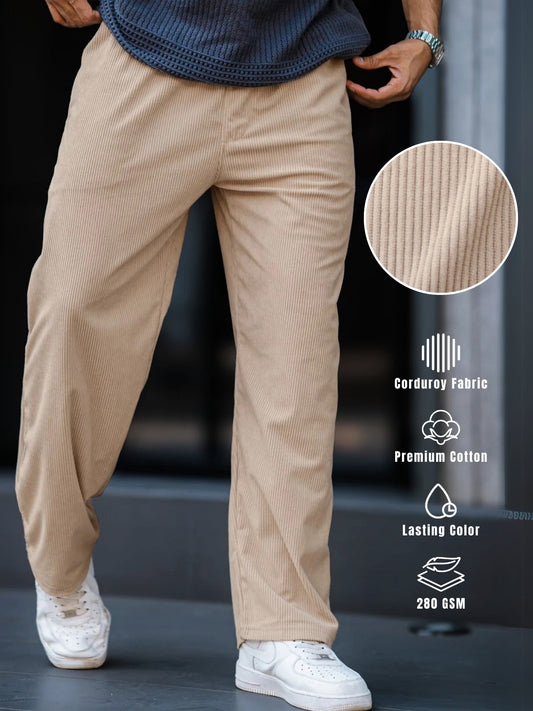 Baggy Fit Beige Corduroy Pant