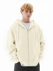 Monochrome Cream Half White Cozy Cut Hoodie Full Sleeve Sweatshirt