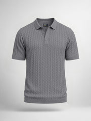 Ribbed Knit Grey Polo Half Sleeve T-Shirt