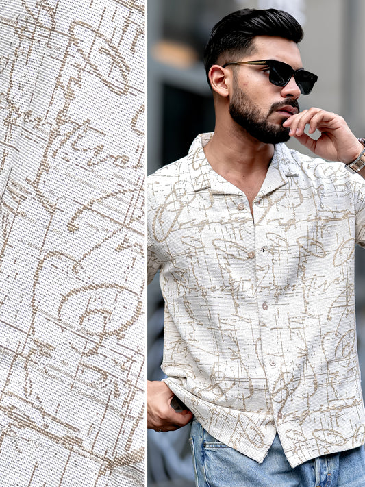 Scribble Half White Beige Half Sleeve Shirt